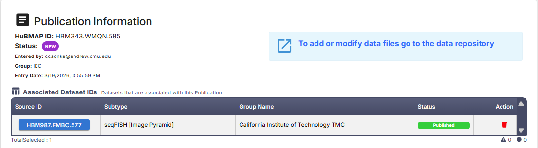 Top of Publication information dialog